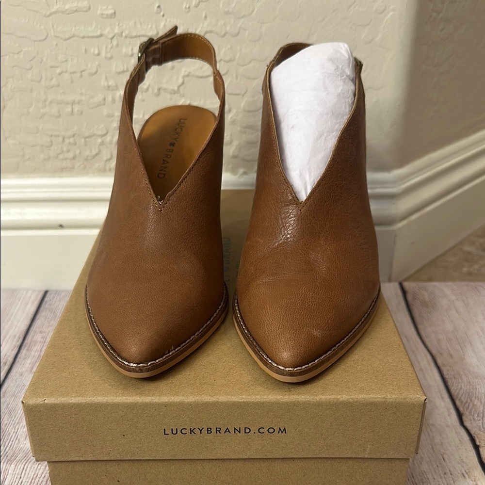 Lucky Brand Tan Leather Slingback Booties